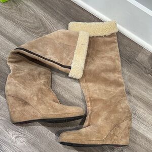 Prada Tan Suede Over the Knee Boots